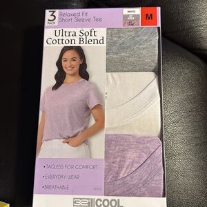 32 Degrees Ladies' Cotton Blend Tee, 3-pack Medium Purple White Gray